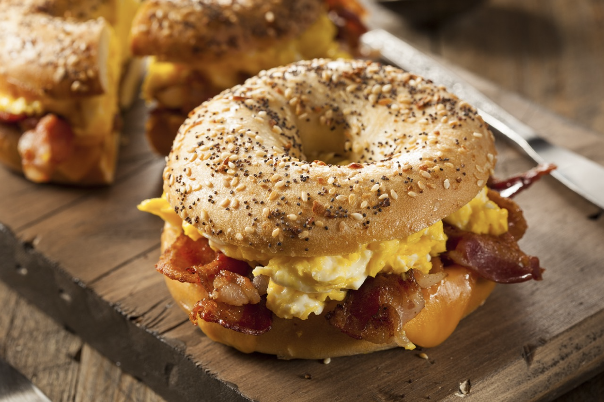 bacon, egg and cheese on a bagel